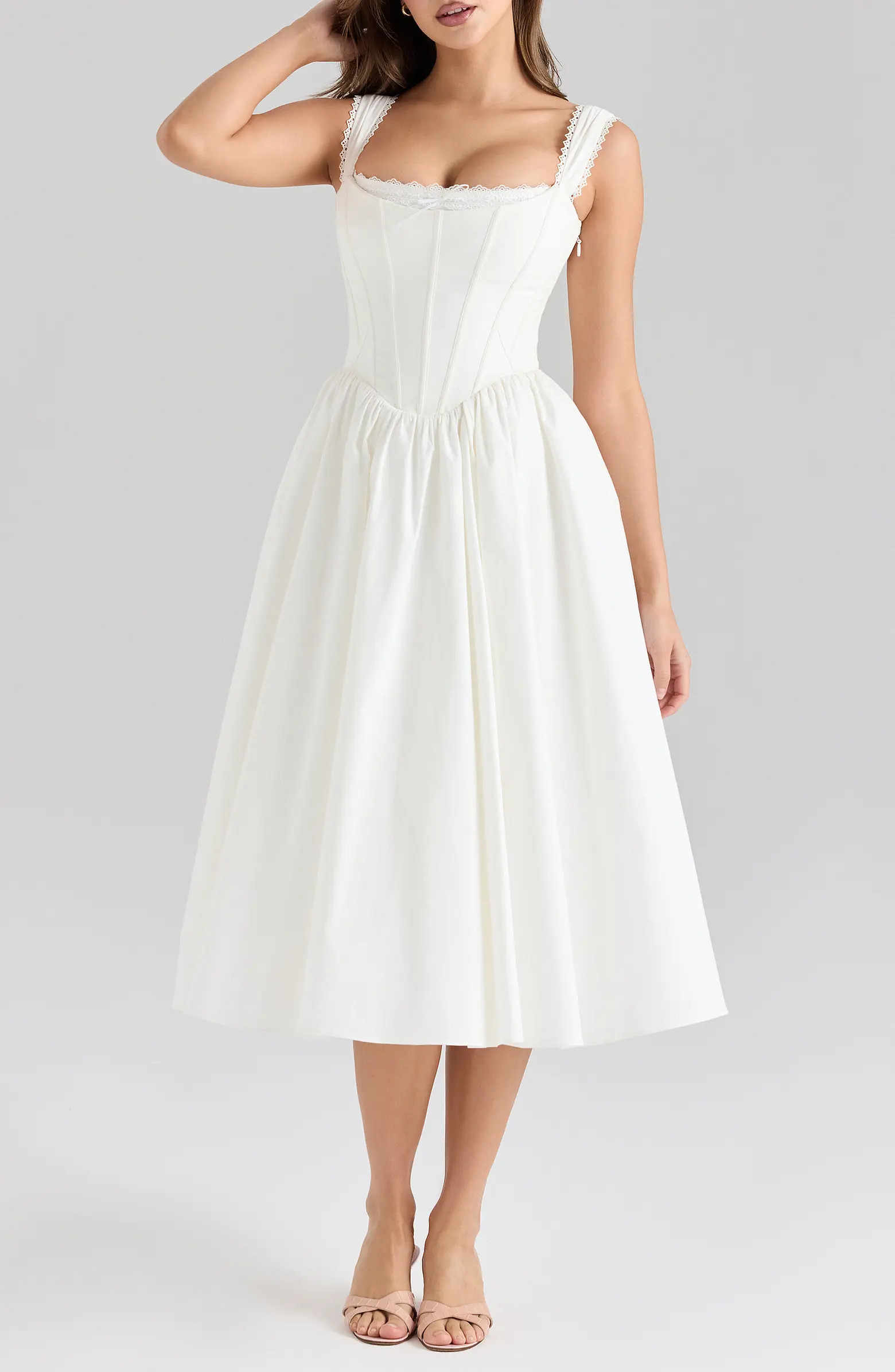 HOUSE OF CB Amara Corset Stretch Cotton Cocktail Midi Dress | Nordstrom | Nordstrom