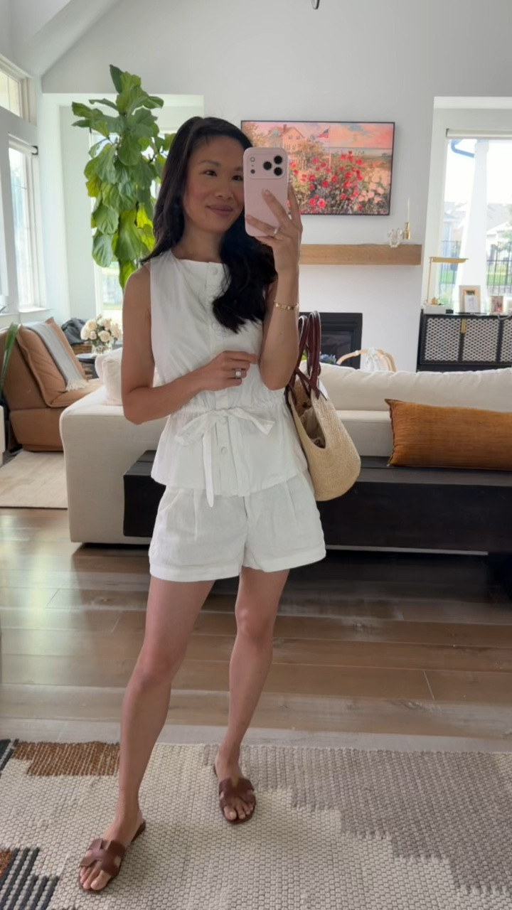 Summer outfit that I am loving! Breathable with the cotton and linen and looks so chic! Easy to put together and breastfeeding friendly. Shorts are on sale!

#LTKootd #LTKSaleAlert