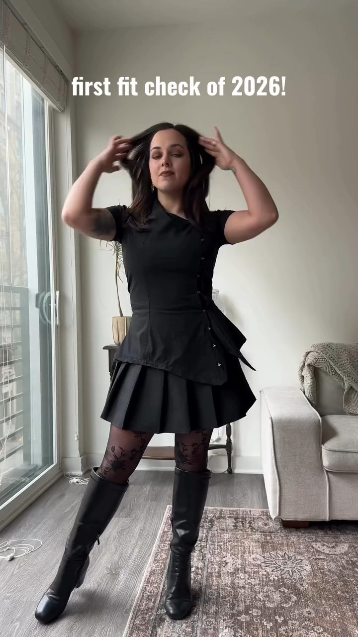 dressing up to stay inside because it’s tooooooo cold out today!! also ghouls, we made it to 2026! let’s get extra weird this year pls 🦇

top is @monro3thelabel
skirt is @aritzia 
tights are target
boots are too old to remember!

#darkfeminine #darkaesthetic #altoutfits #darkbeauty allblackfit

alternative fashion, goth goth, all black outfit, dark feminine energy, dark aesthetic, dark elegance, alt girl

#LTKWorkwear #LTKPetite #LTKootd