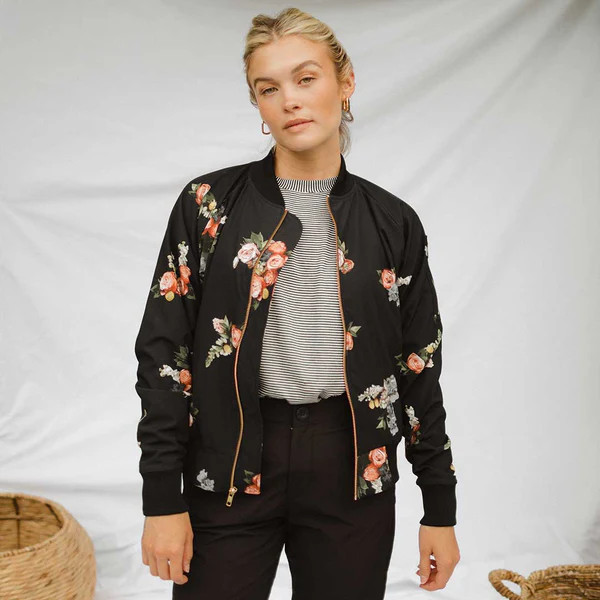 Rose Black Bomber Jacket | Albion Fit
