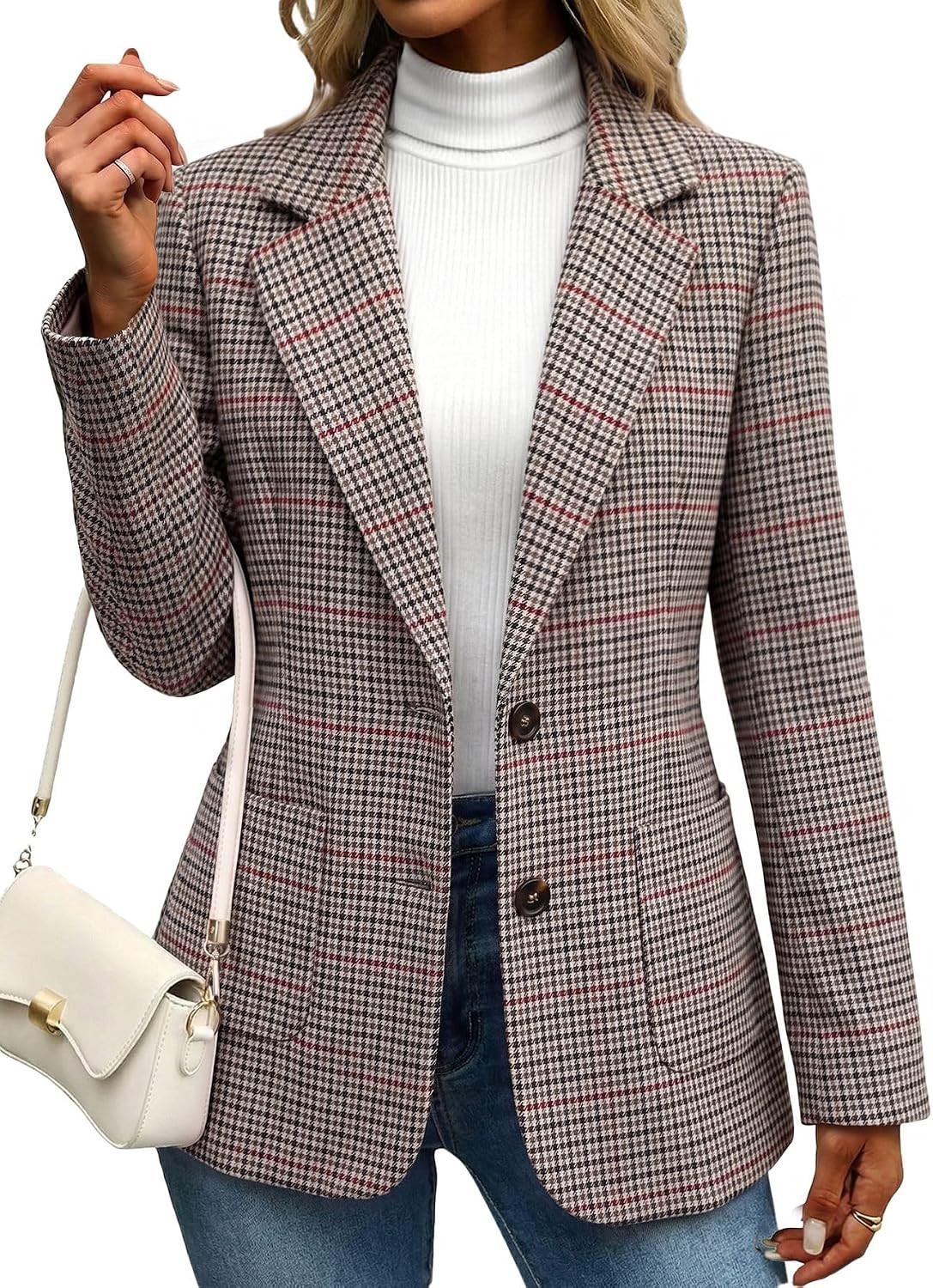 Mina Self Fall Plaid Blazers for Women Houndstooth Jackets Business Casual | Amazon (US)