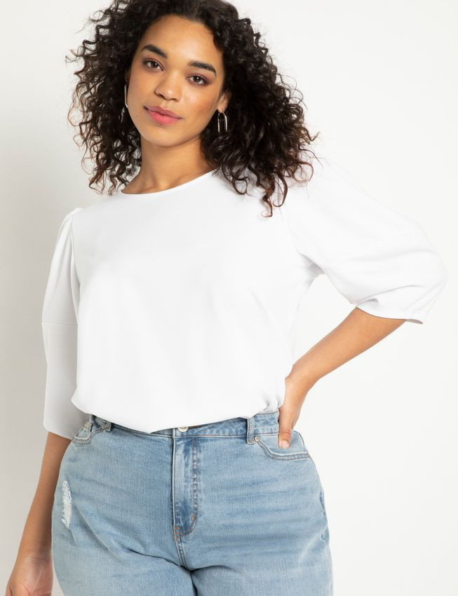 Tetxtured Puff Sleeve Tee | Eloquii