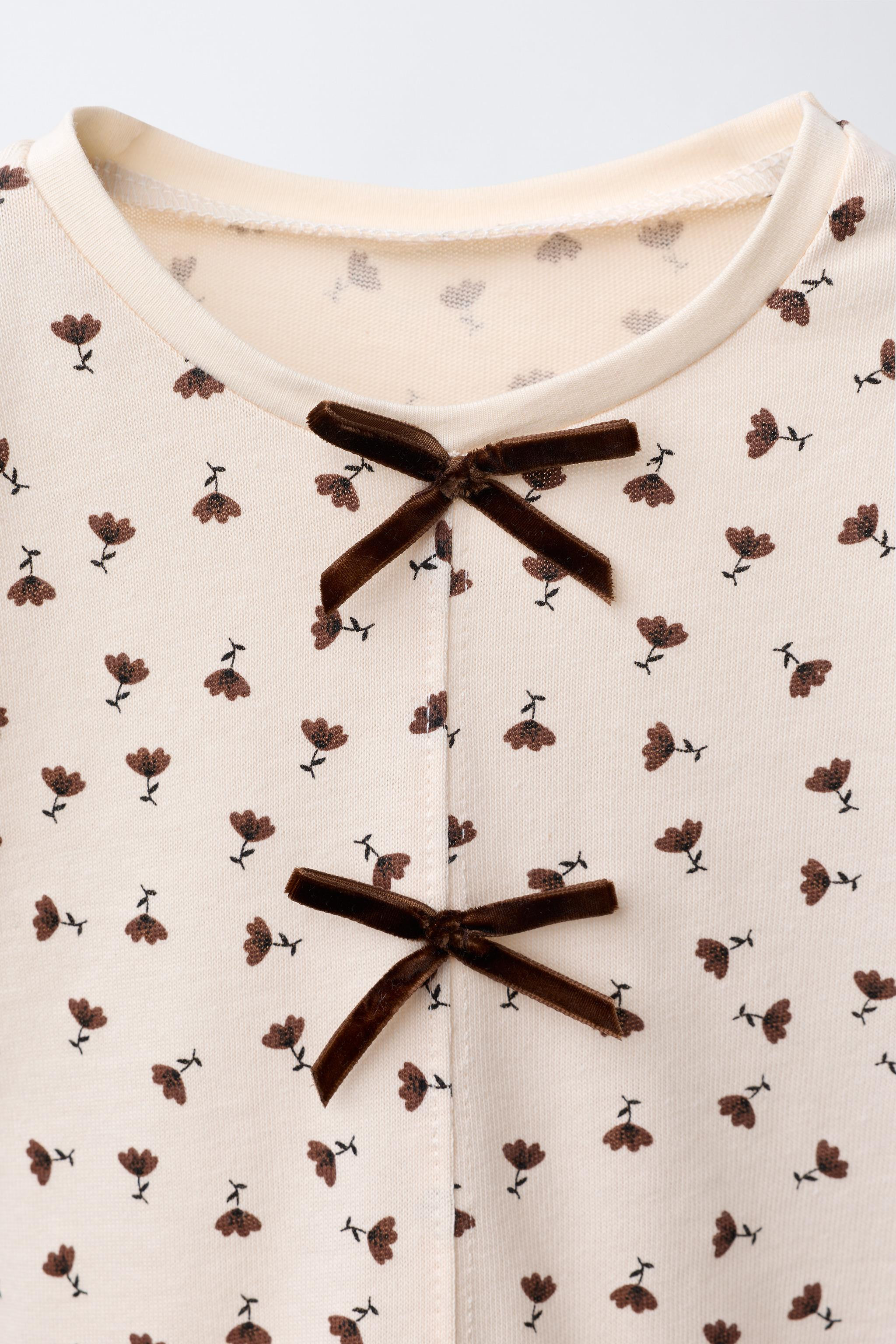 VELVET BOW FLORAL T-SHIRT | Zara US