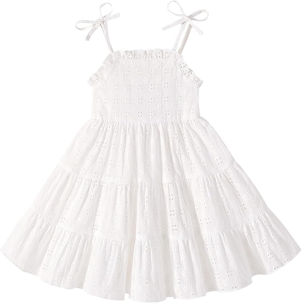 JEELLIGULAR Toddler Girl Summer Dress Tie Strap Sleeveless Sundress White/Floral/Denim Beach Dres... | Amazon (US)