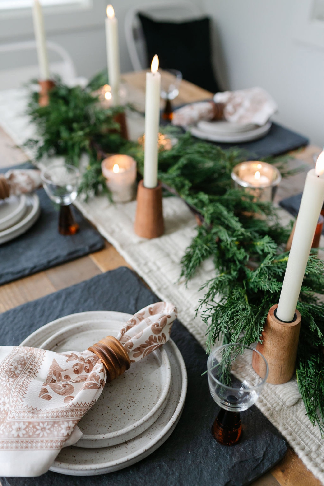 You guys, this is a great table for Thanksgiving through Christmas. And it can be replicated with things you most likely have on hand. Garland, candles, pretty napkins, table runner  

#LTKSeasonal #LTKhome #LTKHoliday