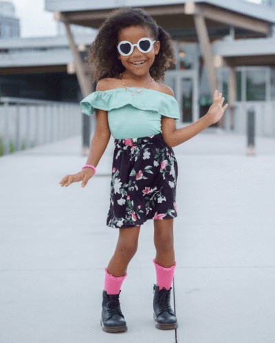 Macee Mini Skater Skirt - Black Floral | Bailey's Blossoms