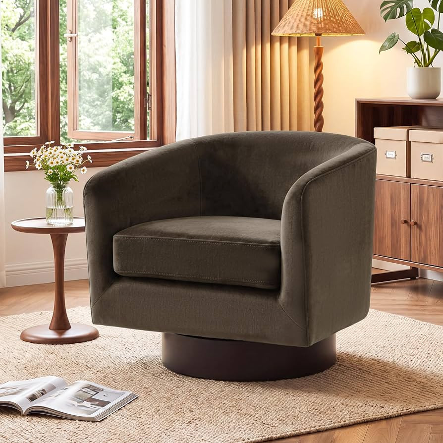 Swivel Barrel Accent Chair, Velvet Upholstered Armchair, Coffee | Amazon (US)