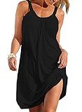 Ecolley Sleeveless Beach Dresses for Women Plain Solid Color Black Summer Casual Dress Soft Size XL | Amazon (US)