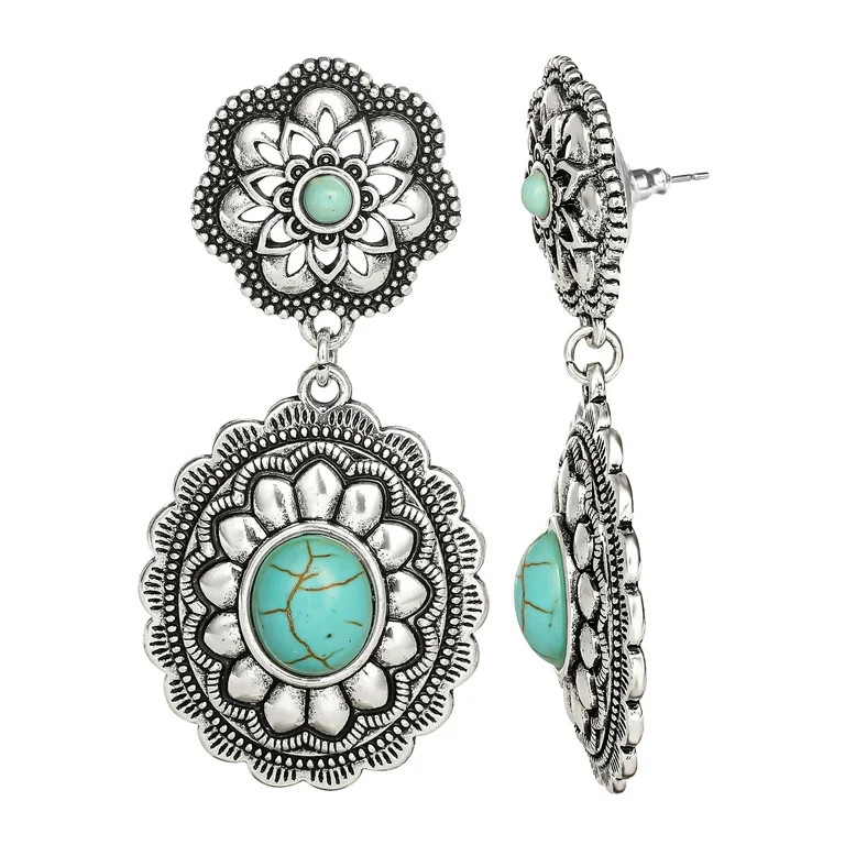 Jessica Simpson Fashion Metal Faux Turquoise Stone Drop Earring | Walmart (US)