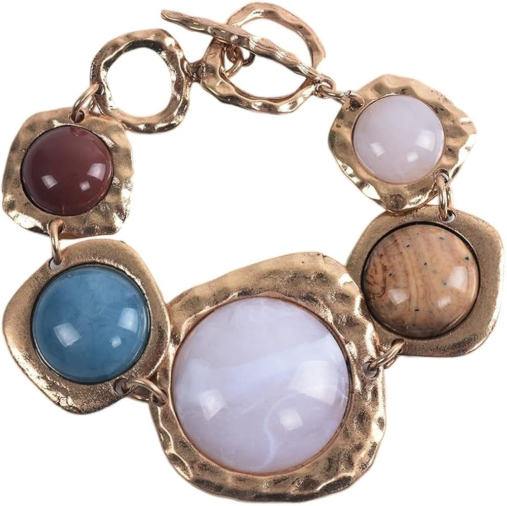 LUREME Vintage Ethnic Big Stones Bracelet for Women with Turquoise White Yellow Colorful Stones C... | Amazon (US)