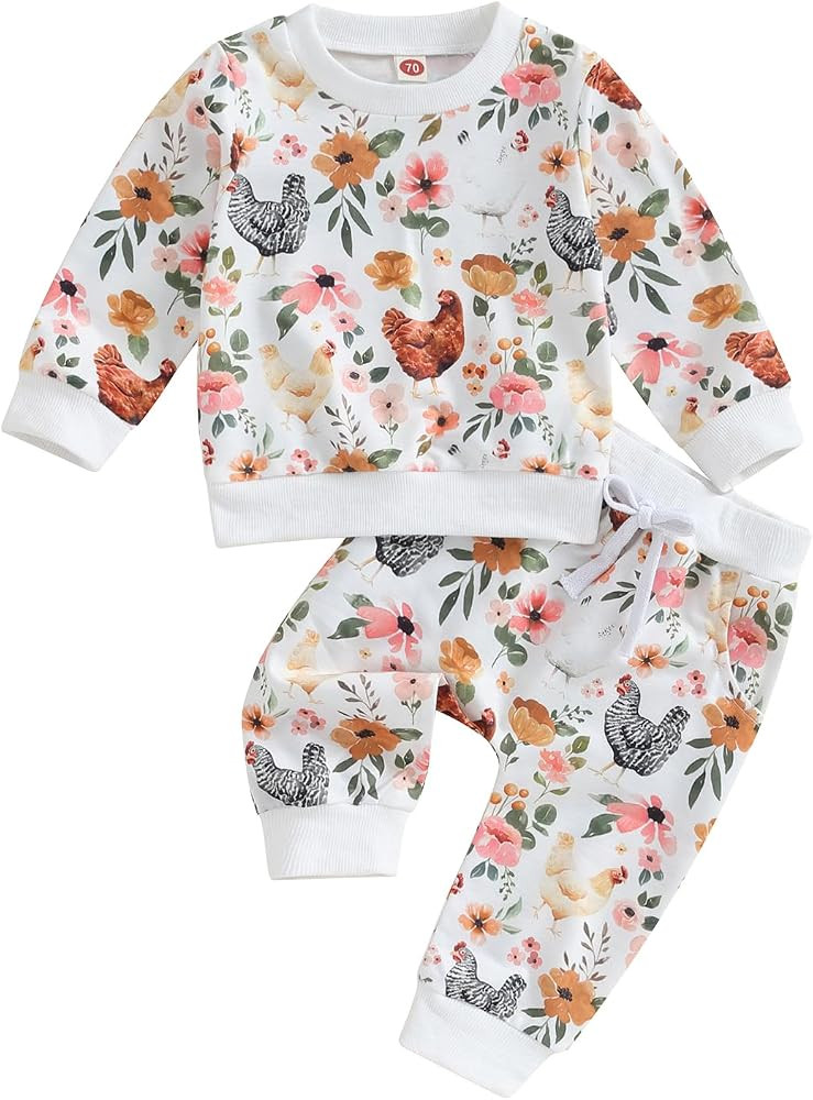 Western Baby Girl Clothes Cow Print Ruffle Sleeve Sweatshirt Highland Cow Pants Headband 3Pcs Tod... | Amazon (US)