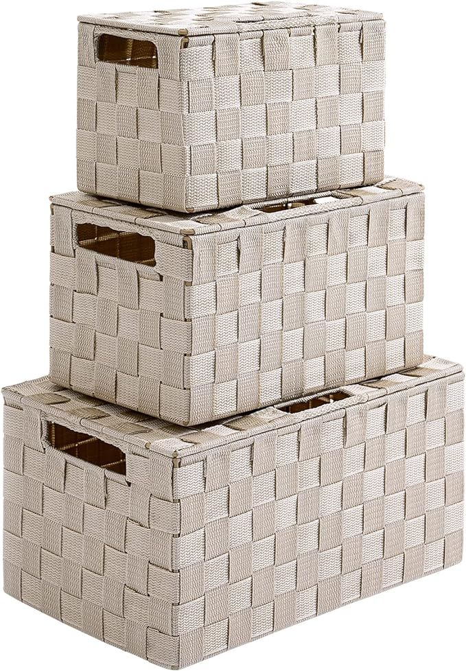 Harrage Storage Bins with Lids, 3Pack Woven Baskets for Storage Decorative Storage Boxes, Wicker ... | Amazon (US)