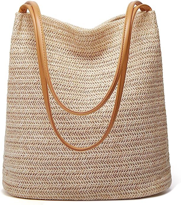 Straw Bag Women Fashionable Beach Tote Bag Summer Handbag Straw Beach Bag Shoulder Bag Small Satc... | Amazon (US)