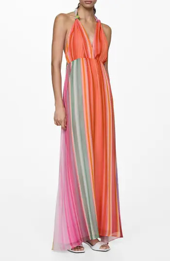 MANGO Stripe Chiffon Sundress in Orange at Nordstrom Rack, Size 6 | Nordstrom Rack