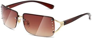 MASDUN Stylish Rimless Frameless Rectangle Sunglasses for Womens Surrounded designer trendy men | Amazon (US)