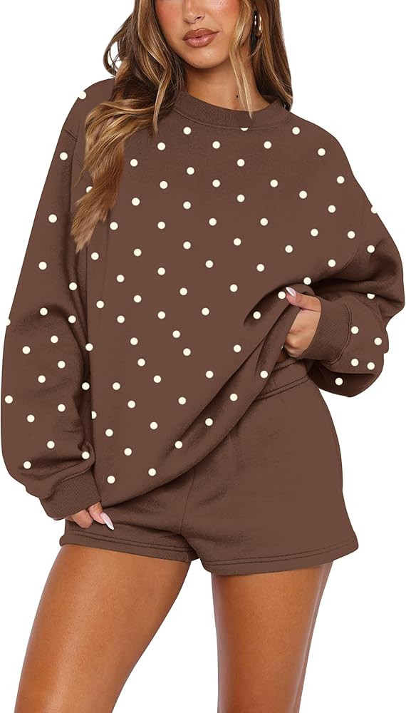Women Polka Dot Sweatshirt Oversized Graphic Crewneck Long Sleeve Fleece Pullover Y2K Casual Hood... | Amazon (US)