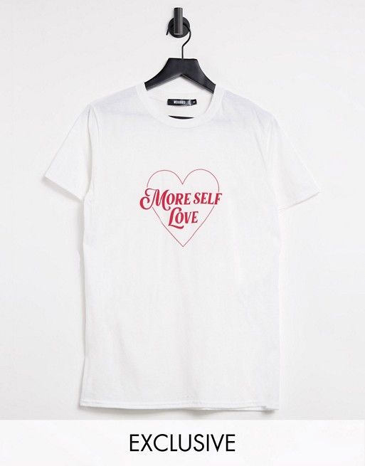 Missguided T-shirt with 'More Self Love' slogan in white | ASOS (Global)