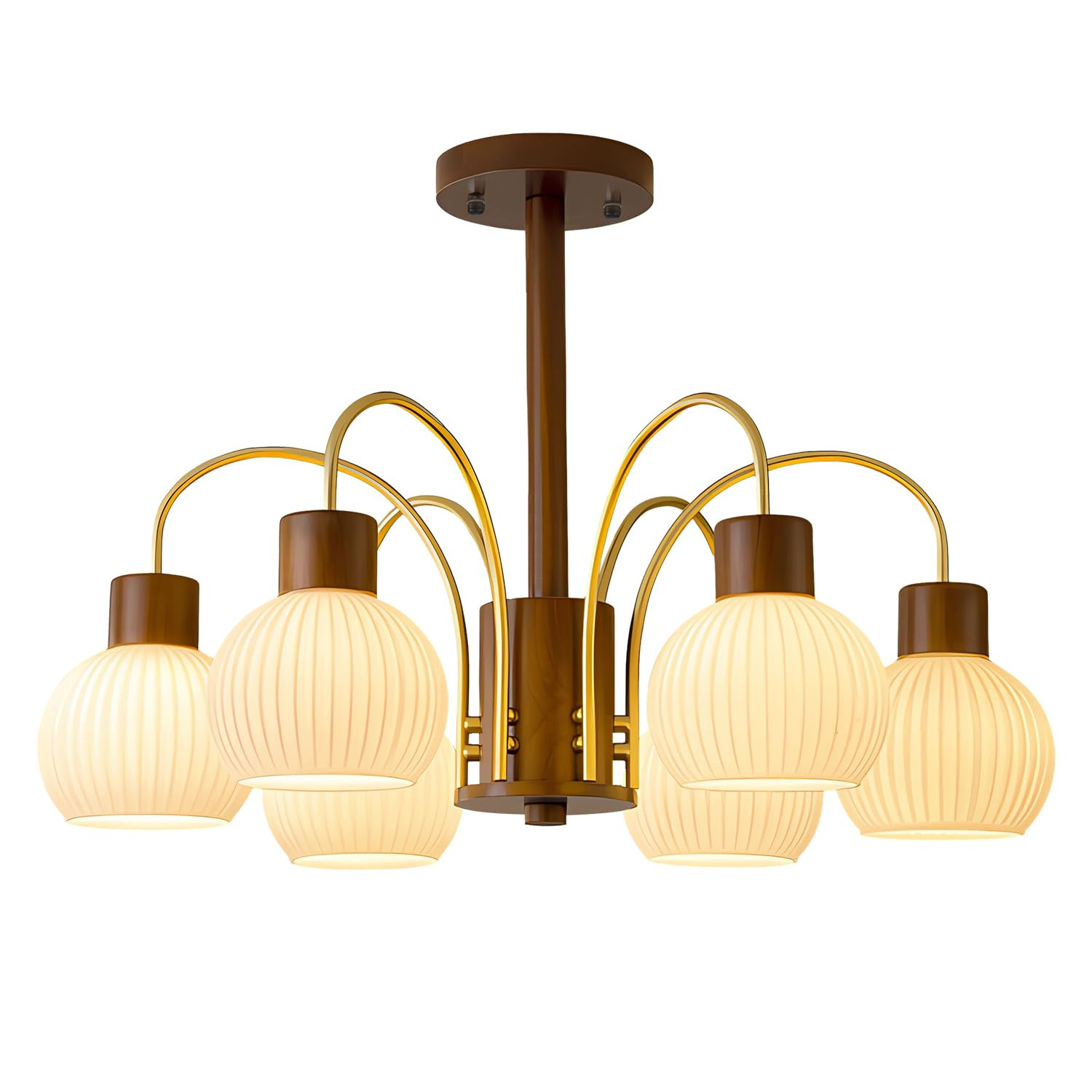 KCO Lighting 6-Lights Ribbed Milk Glass Chandelier Farmhouse Rustic Walnut Wood Chandelier Lighti... | Amazon (US)