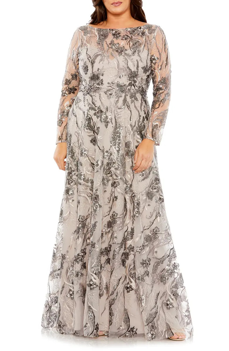 FABULOUSS BY MAC DUGGAL Floral Sequin Embroidered Long Sleeve A-Line Dress | Nordstrom | Nordstrom