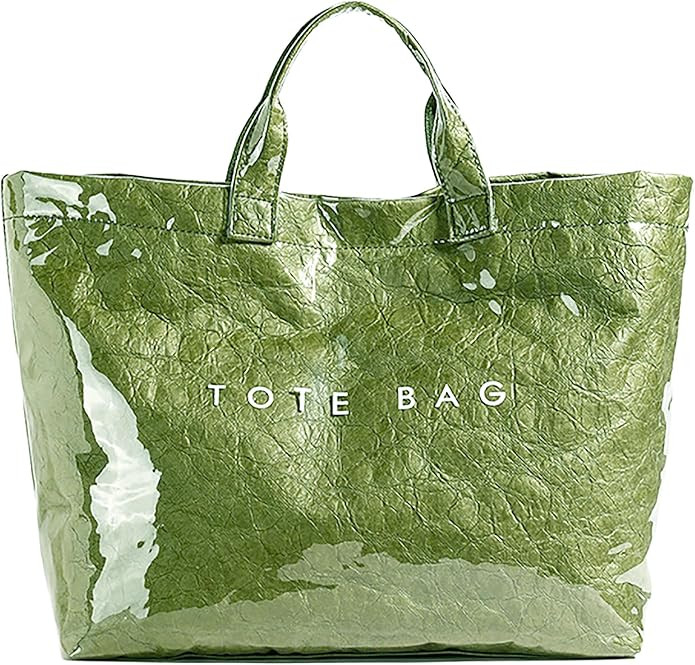 Kraft Paper Tote Bags with PVC Surface for Women Top-handle Bag Vintage Clear Purses Handbag Satc... | Amazon (US)