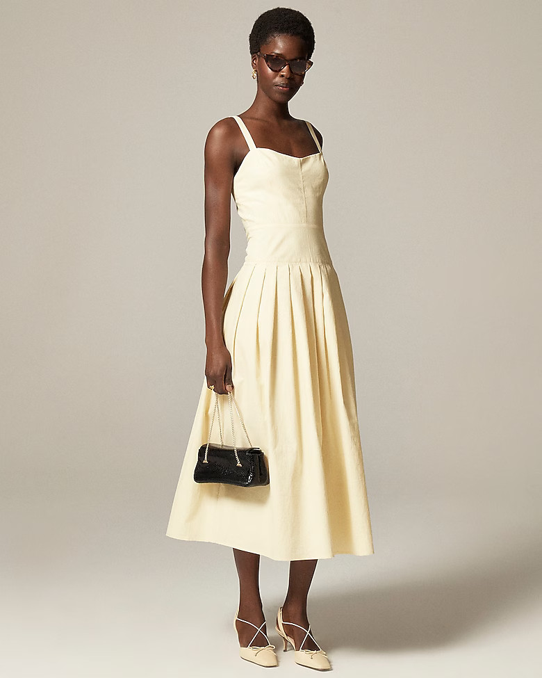 Pleated drop-waist dress in crinkle cotton blend | J. Crew US