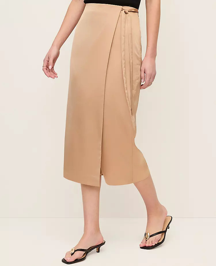 Satin Wrap Midi Skirt | Ann Taylor