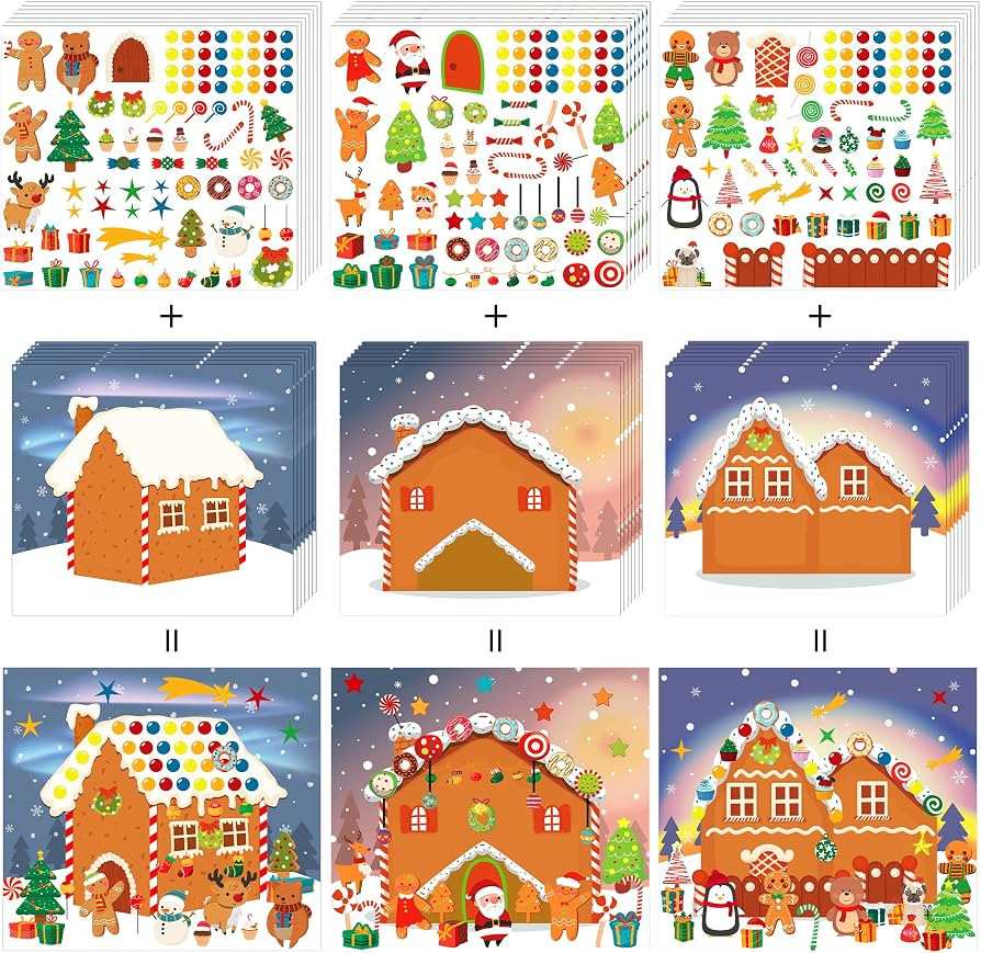 LINAYE 36PCS Make A Gingerbread House Stickers, Christmas Crafts Activities & Games, Party Favors... | Amazon (US)