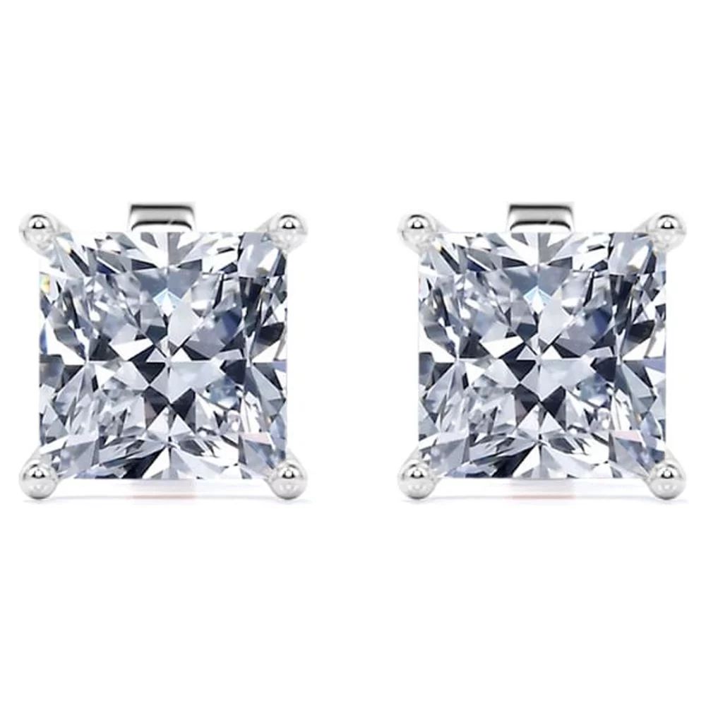 2 Carat Princess Cut Moissanite 4 Prong Solitaire Stud Earrings In 18K White Gold Plating Over Si... | Walmart (US)