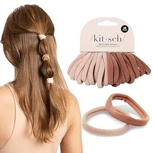 Kitsch Hair Ties No Damage - Strong, Stretchy & Snag-Free Hair Bands | Soft Nylon Ponytail Holder... | Amazon (US)