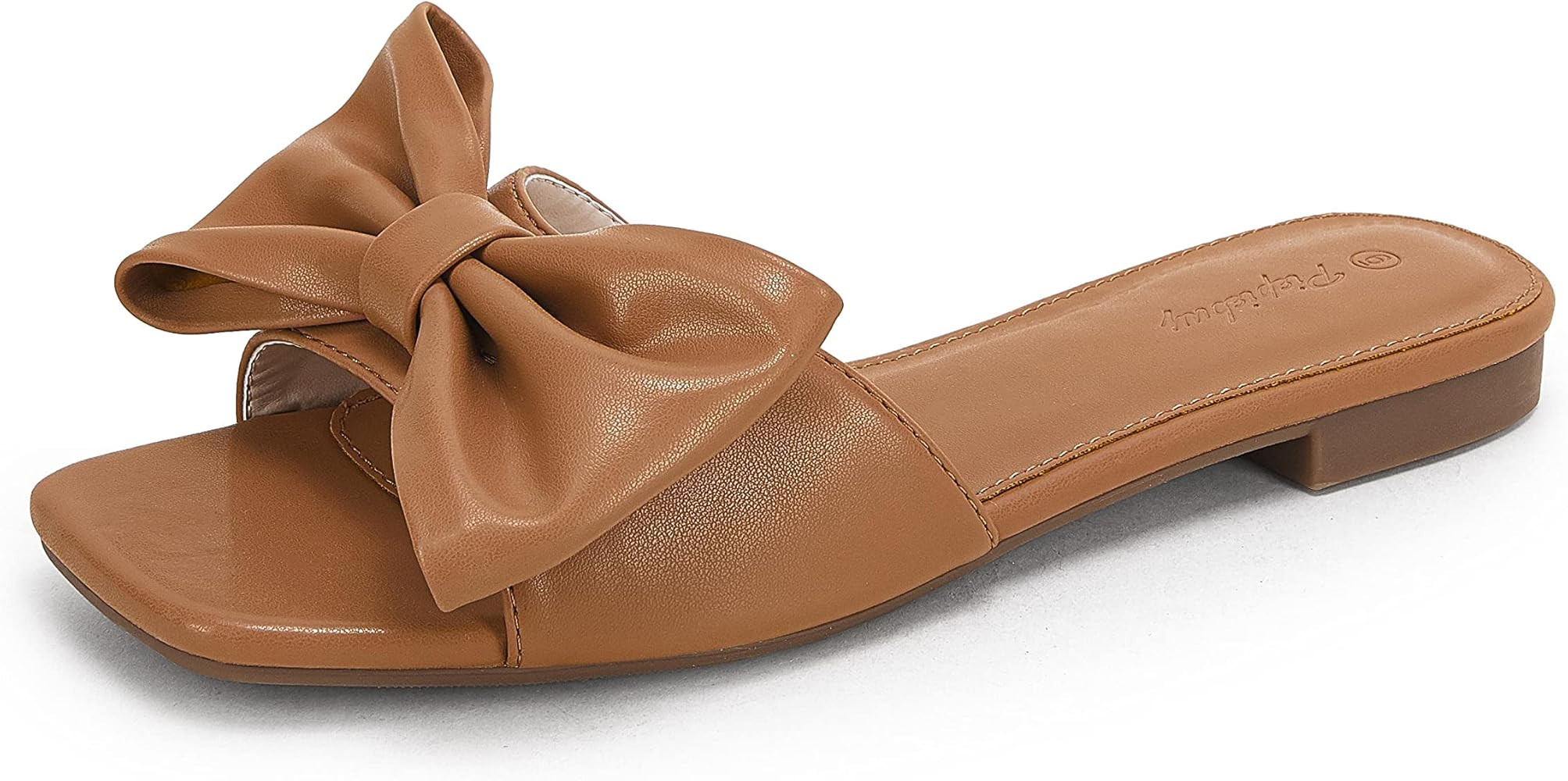 Womens Slip On Slide Sandals Bow-Knot Open Square Toe Flat Slippers Soft Casual Summer Dress Shoe... | Amazon (US)