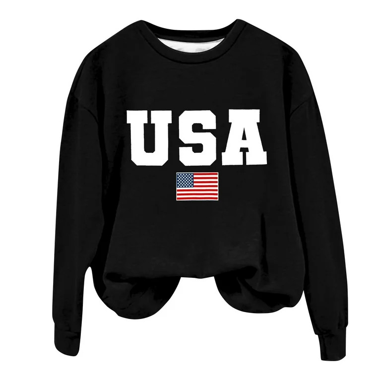 Charmgo USA Sweatshirt Under $15, Women's Autumn Round Neck American Flag USA Print Loose Casual ... | Walmart (US)