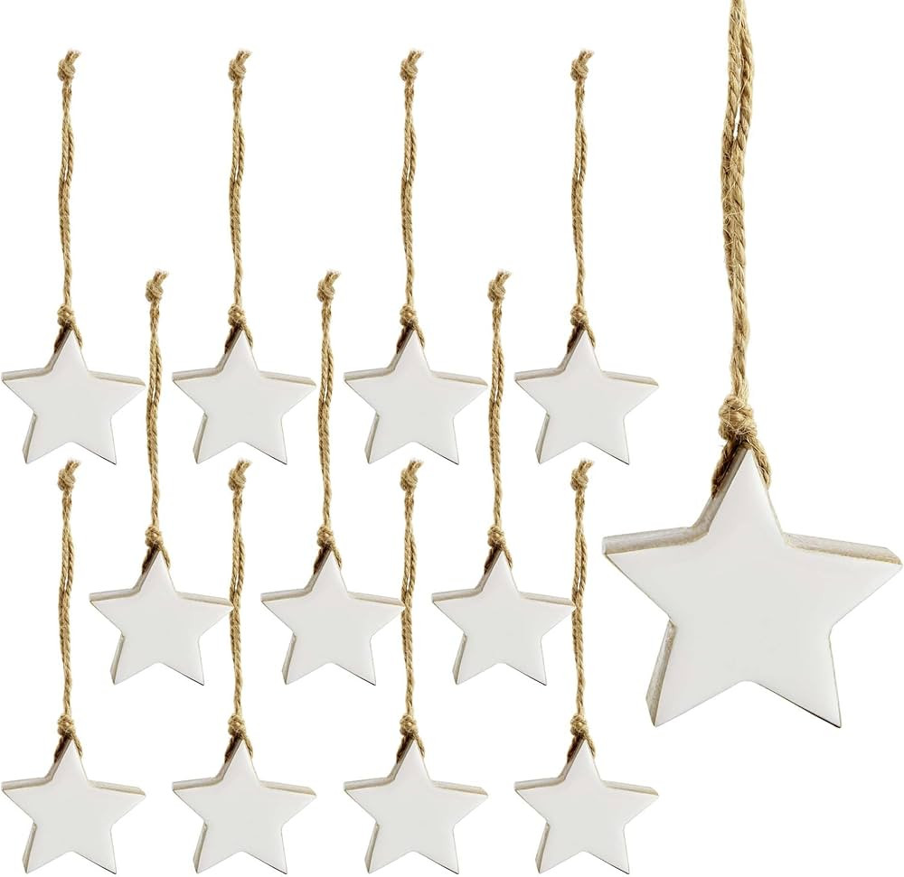 AuldHome Design Farmhouse Star Ornaments (12-Pack, White); Wood w/White Enamel 2-Inch Star Christ... | Amazon (US)