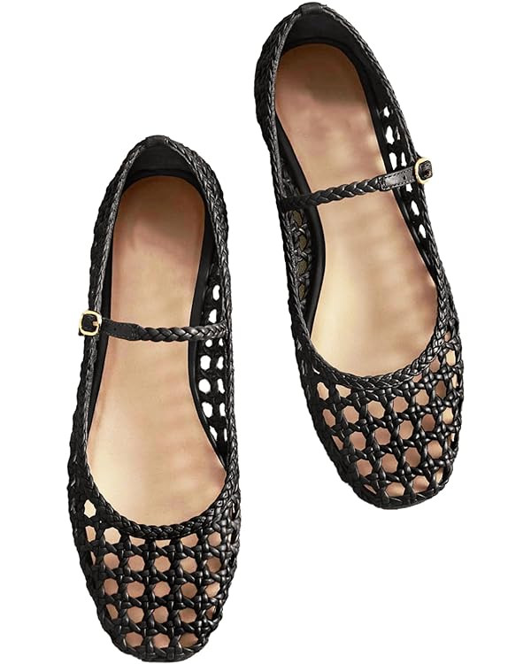 Woven Mesh Ballet Flats for Women with Metal Buckle Strap Ballerina Flat Shoes Comfortable Round ... | Amazon (US)