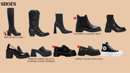 my favorite black shoes for fall! black shoes and boots are such a staple for any closet and for any season, but especially the colder months. boots, cowboy boots, sneakers and loafers - these are all super stylish additions to the closet! fall fashion finds, fall shoes, autumn shoes, fall boots, fall shoe options, what shoes to wear this fall, cowboy boots, black loafers, black clogs, neutral minimalist, black chelsea boot, knee high boot, shoes for autumn, fall shoes 2022, trendy fall shoes, what shoes to wear this season, fall capsule wardrobe, capsule wardrobe shoes, capsule wardrobe boots, how to style fall shoes

#LTKSeasonal #LTKunder100 #LTKfit