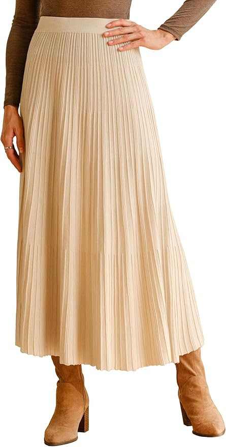 Arach&Cloz Women's Wool Blend Wide Elastic Band A-Line Pleated Flowy Long Skirts 2025 | Amazon (US)