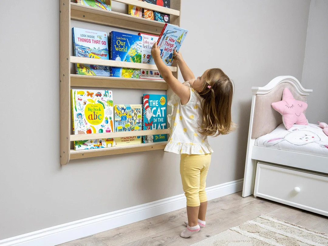 Montessori Bookshelf Wall Mounted, Wood Floating Kids Book Shelf, Small Space Nursery Bookcase To... | Etsy (US)
