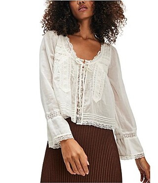 Free People Long Sleeve Evermore Scoop Neck Long Sleeve Lace Top - L | Dillard's