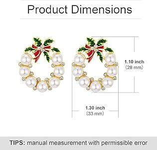 Gold Christmas Wreath Stud Earrings for Women, Simulated Pearl Hoop Drop Earrings Christmas, E01N | Amazon (US)
