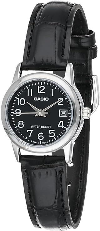 Casio #LTP-V002L-1B Women's Standard Analog Leather Band Black Dial Date Watch | Amazon (US)