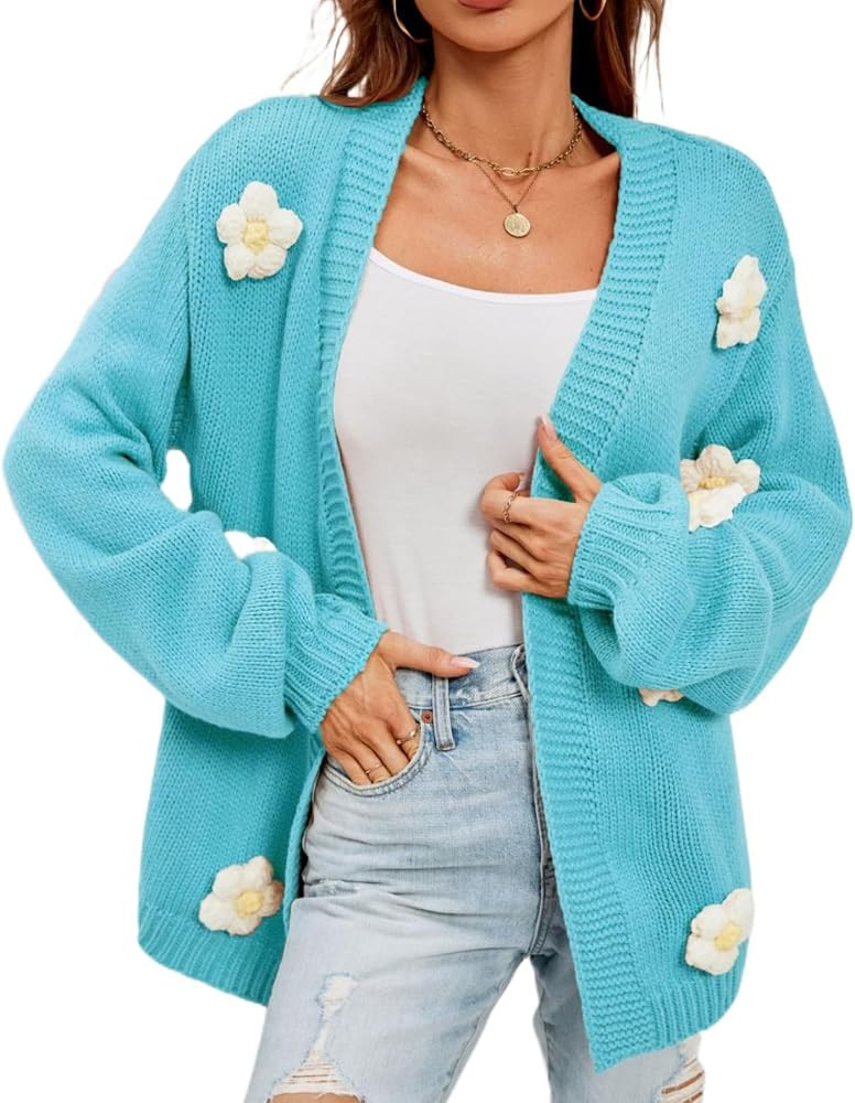 Suéter tipo cárdigan Y2K para mujer, parte delantera abierta, recortada, con flores, estilo vin... | Amazon (US)