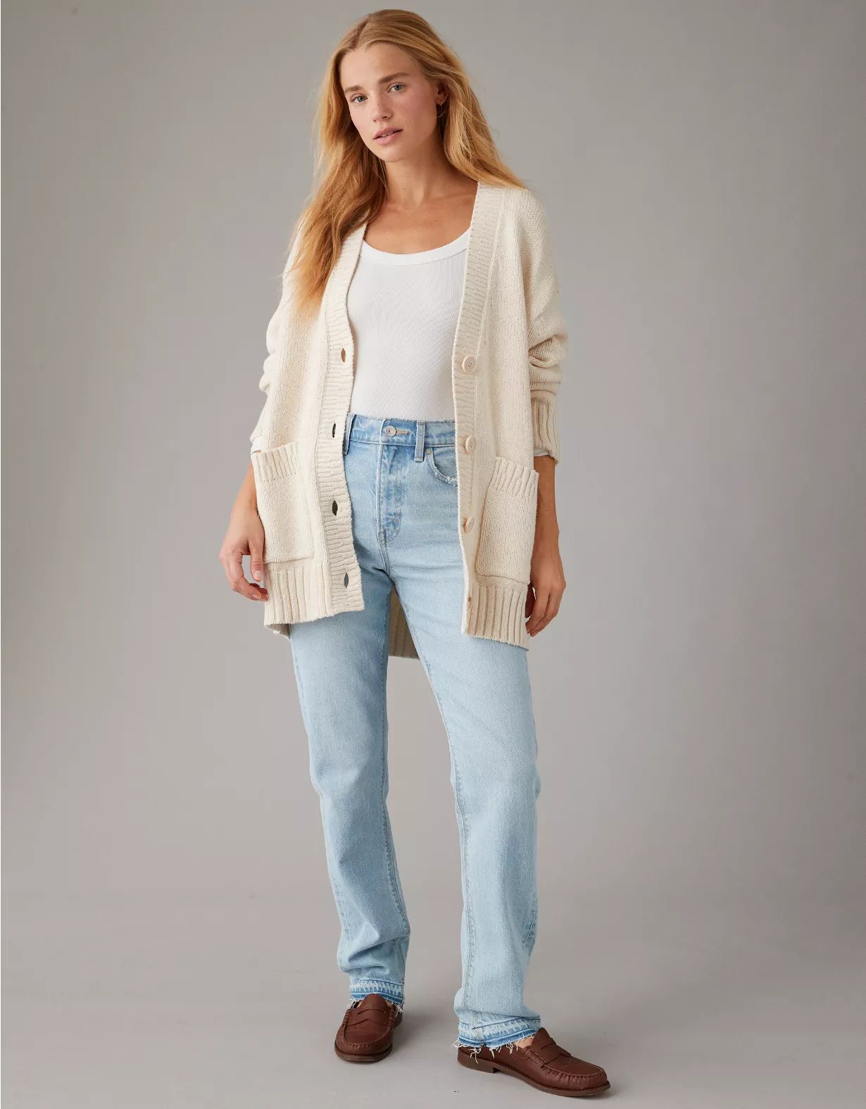 AE Oversized Button-Front Long-Length Cardigan | American Eagle Outfitters (US & CA)