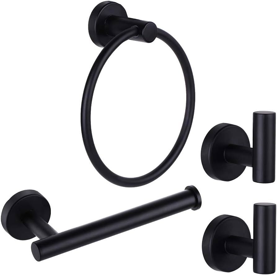 Ntipox 4 Piece Matte Black Stainless Steel Bathroom Hardware Set Include Hand Towel Ring, Toilet ... | Amazon (US)