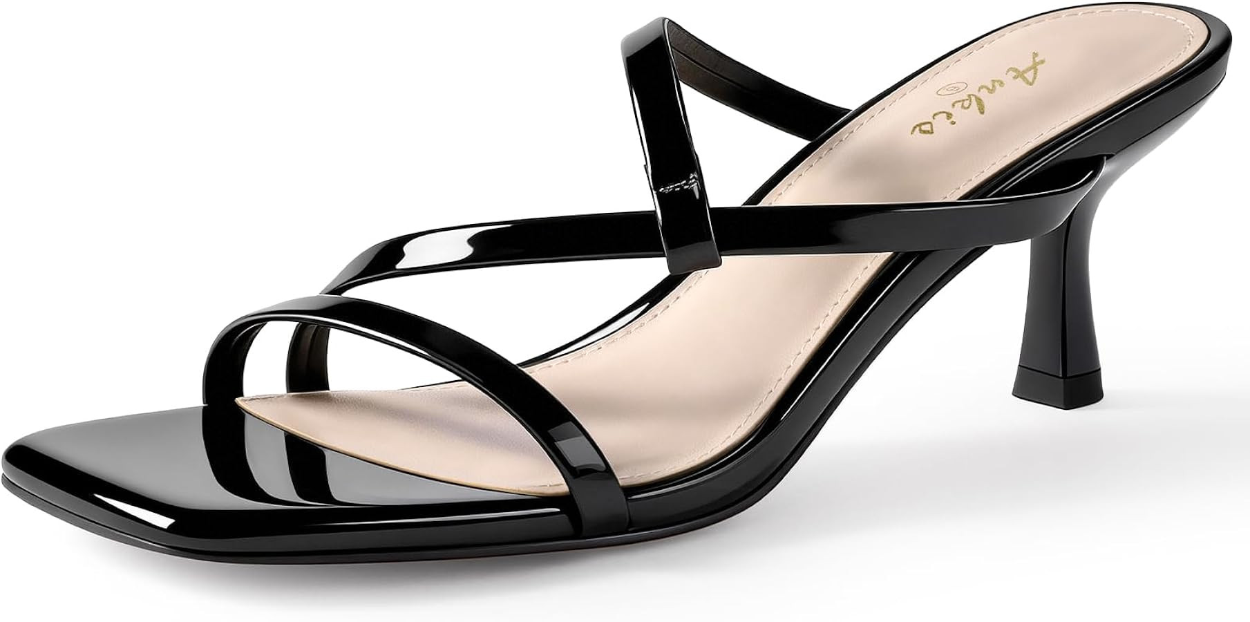 Ankis Womens Strappy Kitten Heels Square Open Toe 2.25 Inch Heeled Sandals Slip On Slides Mules | Amazon (US)