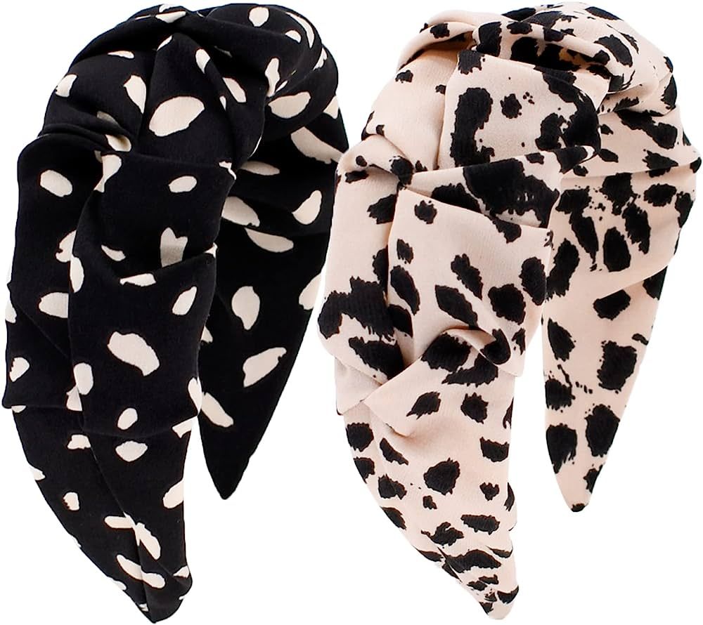 BEGOOD Ruched Knot Headband for Women Black Designer Headband Pink Leopard Print Ruffled Top Knot... | Amazon (US)