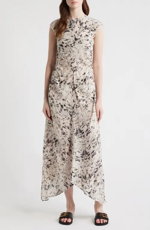 AllSaints Noor Abstract Print Ruched Dress in Canter Ecru White at Nordstrom, Size 8 Us | Nordstrom