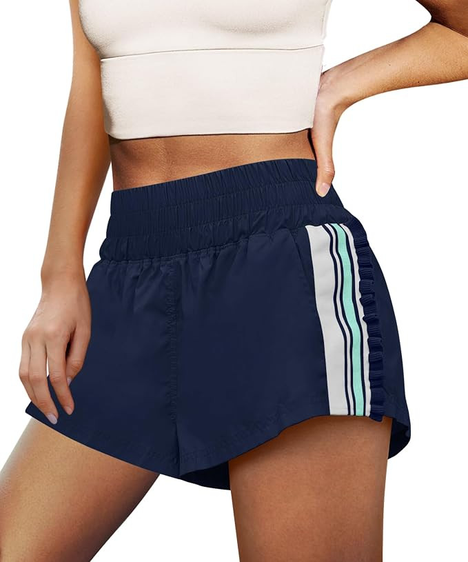 LAMISSCHE Womens Running Shorts Athletic High Waisted Biker Shorts Summer Workout Quick Dry Strip... | Amazon (US)