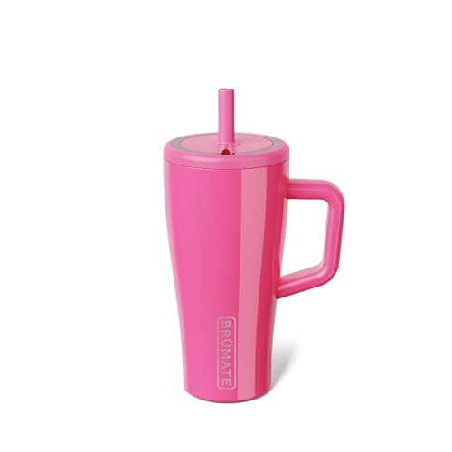 BrüMate Era 20 oz Tumbler with Handle and Straw | 100% Leakproof Insulated Tumbler with Lid and Straw | Made of Stainless Steel | Cup Holder Friendly Base | 20oz (Neon Pink) | Amazon (US)