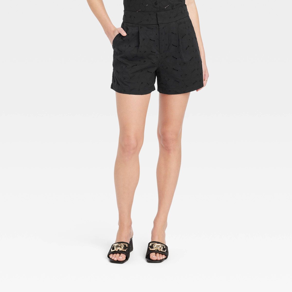 Women's High-Rise Eyelet Shorts - A New Day™ Black 2 | Target