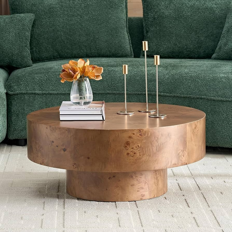 Round Coffee Table Wood, Modern Drum Burl Low Short Coffee Tables for Living Room 31.49" W X 13.7... | Amazon (US)