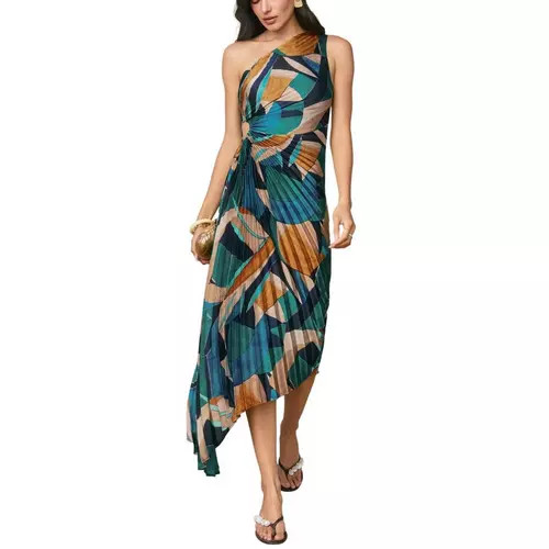 Women's DRESS FORUM Asymmetrical Pleat One Shoulder Midi Shift Dress | Scheels Sports